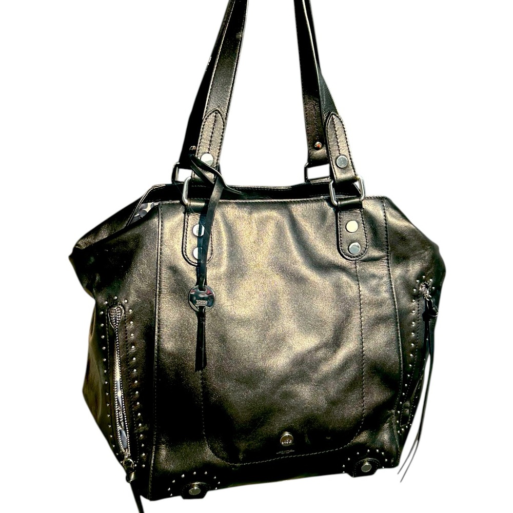 Lodi’s soft leather black studded shoulder bag.Very roomy